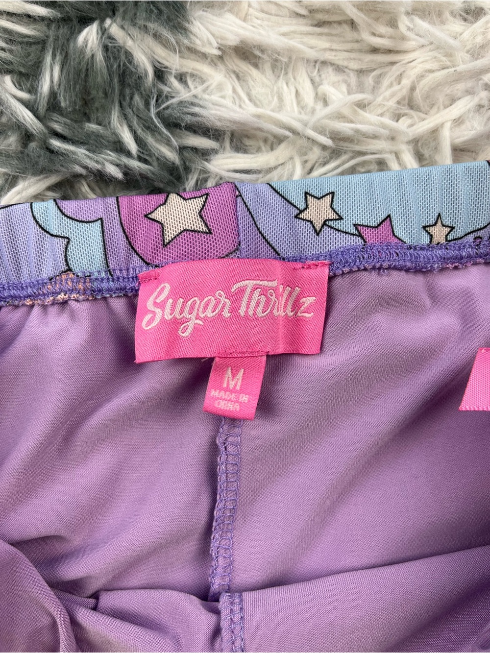 Dolls Kill Sugar Thrillz Women’s Purple Groovy Galaxy Mesh Flares Pants Size M - Picture 8 of 12